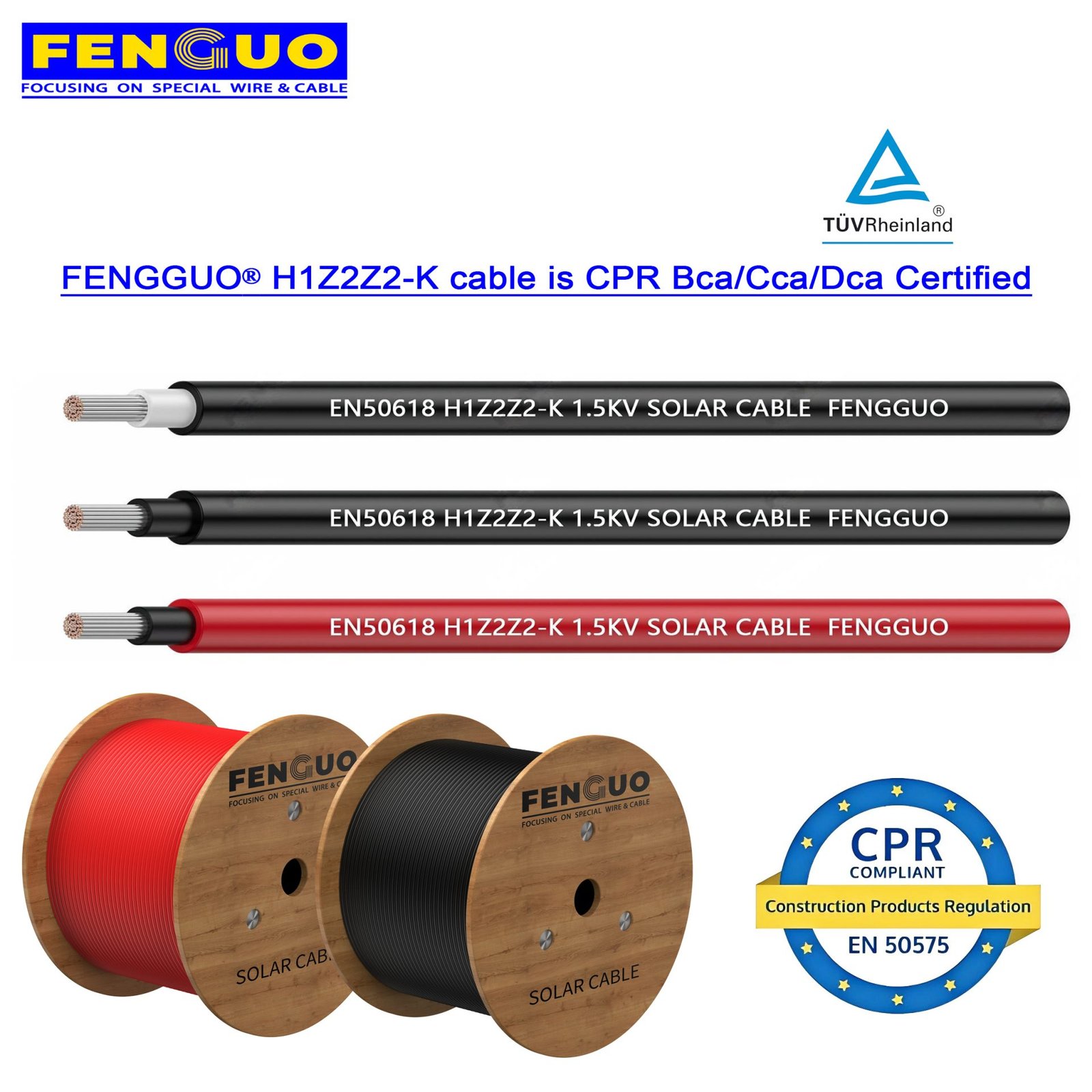 Solar Cable H1Z2Z2-K, the highest solar CPR certification: Bca/Dca/Cca-s1b,d2,a1